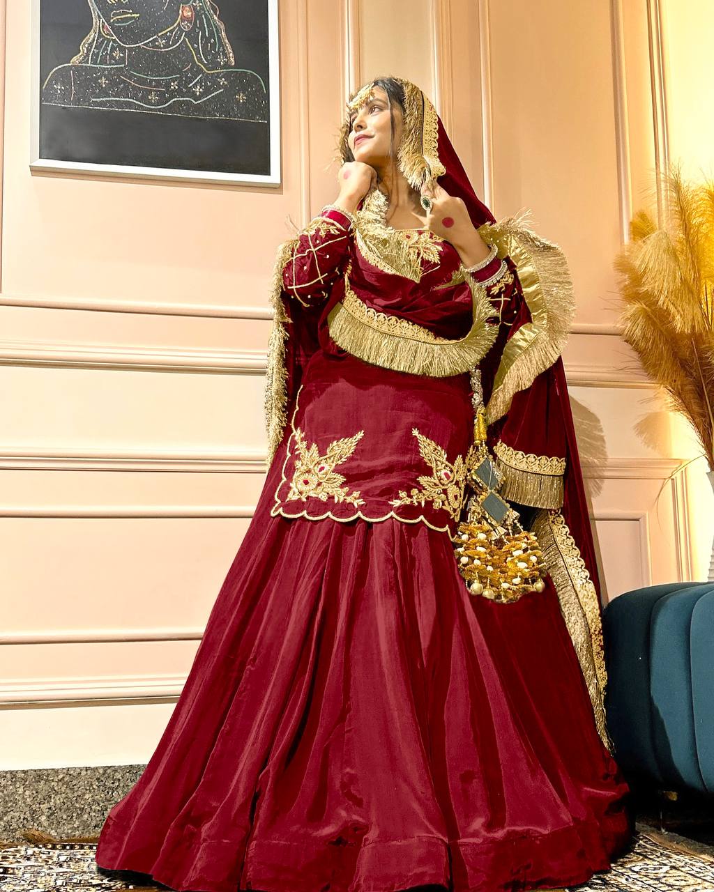 Ready to wear designer Pakistani bride wear Crepe Silk lehenga choli with dupatta set