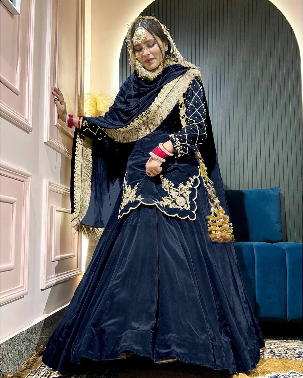 Ready to wear designer Pakistani bride wear Crepe Silk lehenga choli with dupatta set