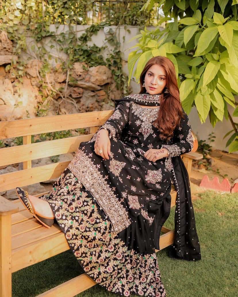 Heavy faux georgette readymade black and white stitch salwar suit