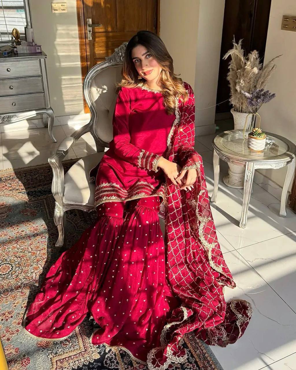 Women wedding wear red heavy suit sets for women