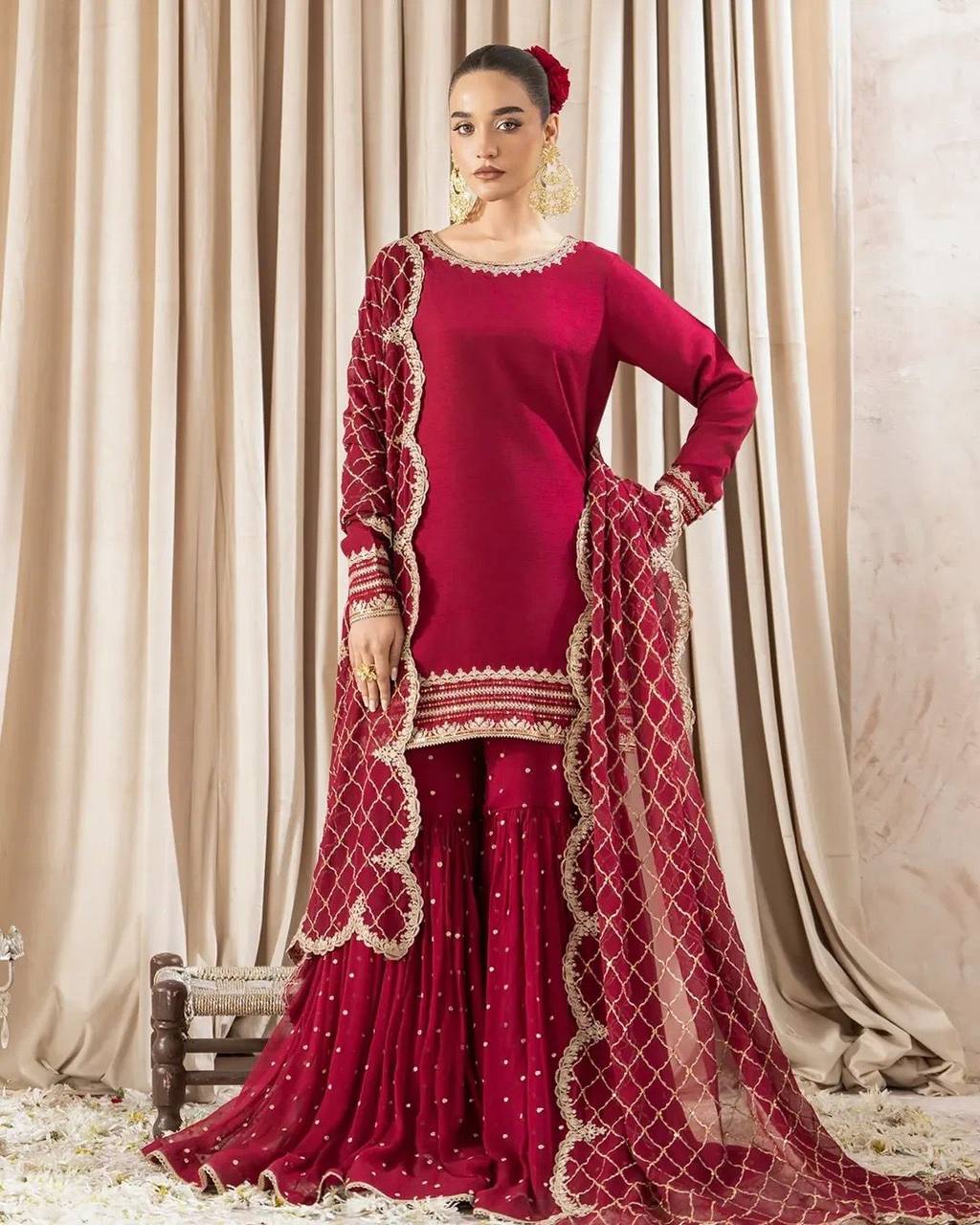 Women wedding wear red heavy suit sets for women