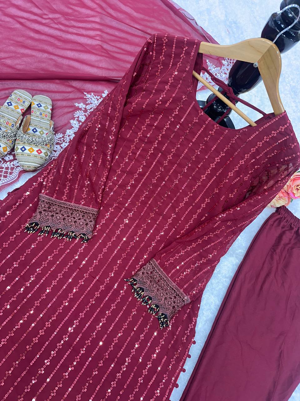 Party Wear Kurti & Pant Set with Fancy Dupatta