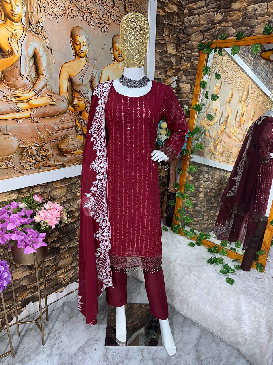 Party Wear Kurti & Pant Set with Fancy Dupatta