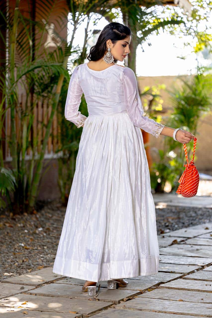 Pure Chinon and Laheriya Print gotta pati gown with attached jacket with matching hand purse
