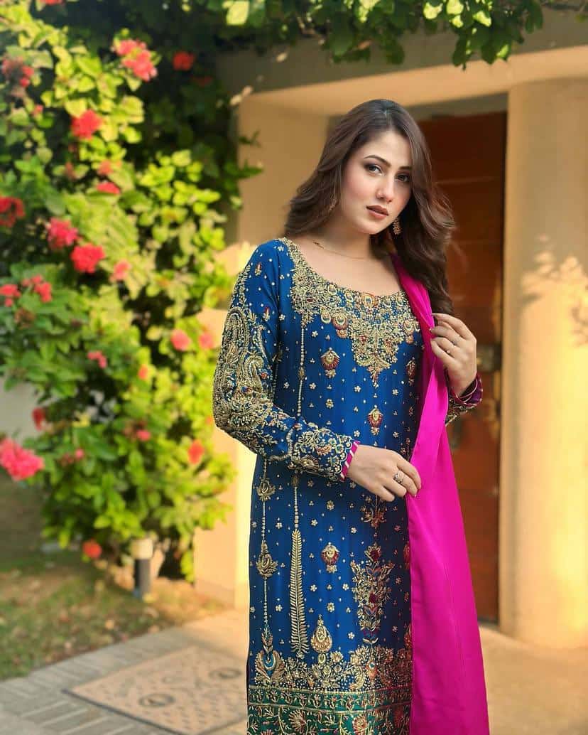 "Elegant Chinon Silk Ensemble with Zari & Sequins Embroidery"