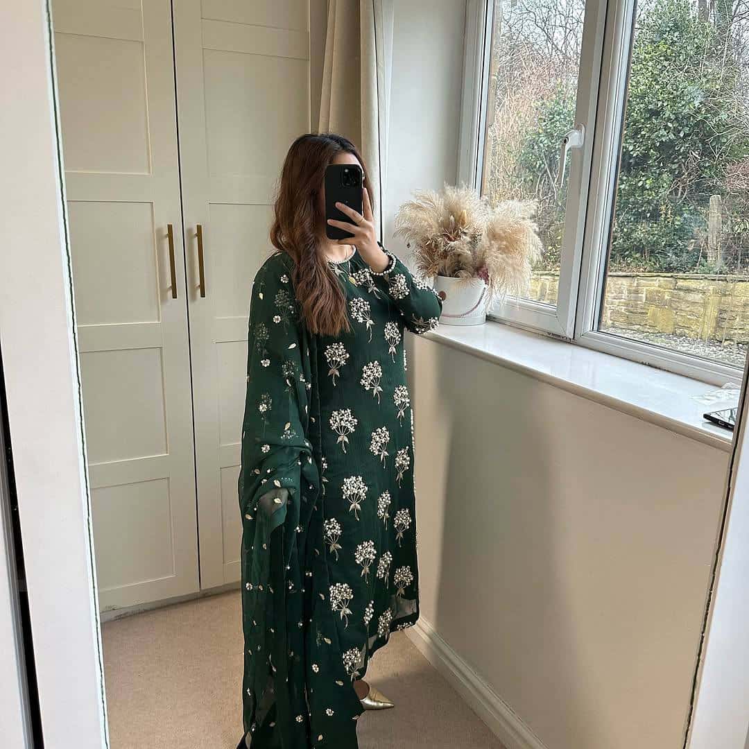 "Heavy Chinon Embroidered Long Top with Stitched Pant & Dupatta Set"