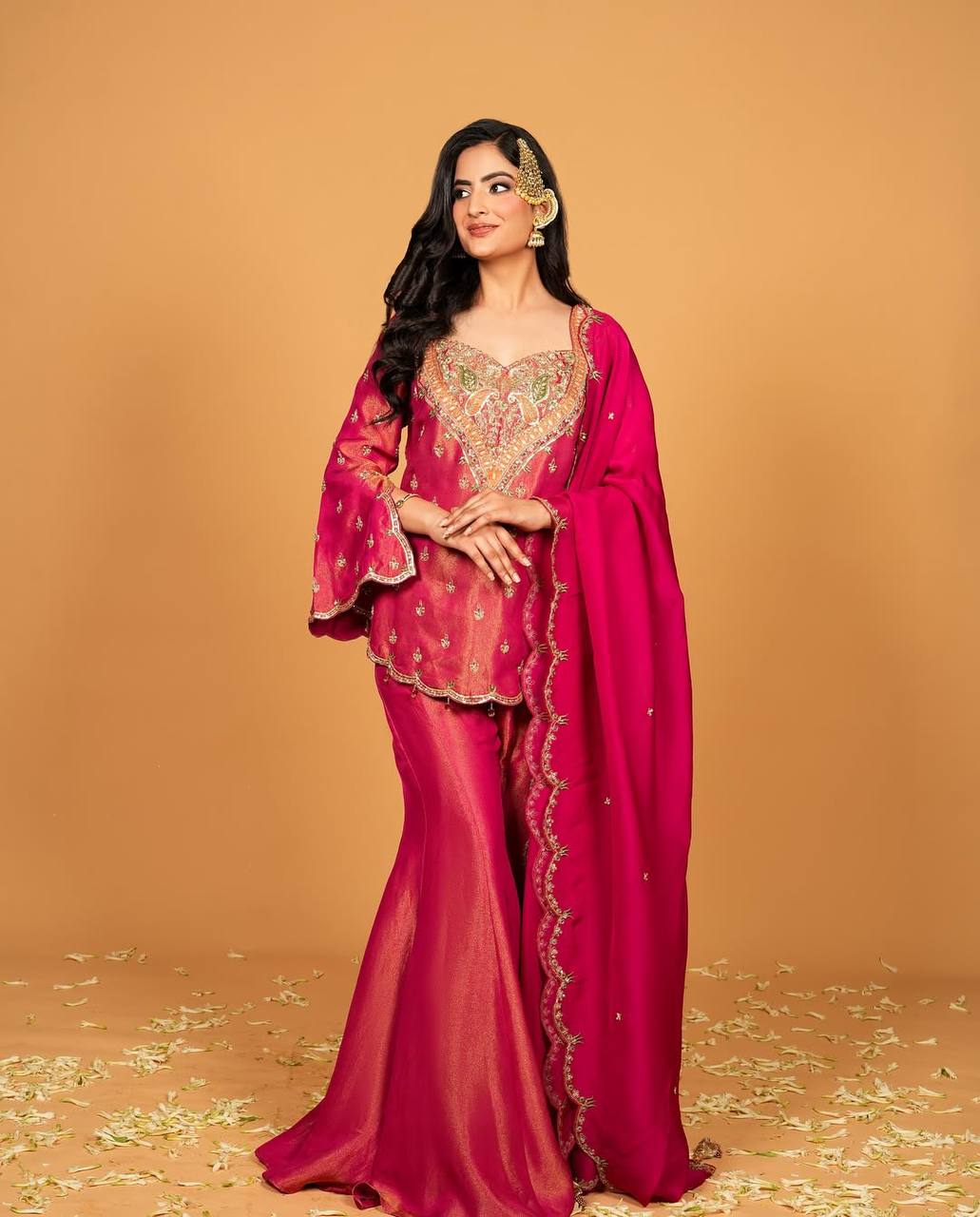 Party wear shimmer silk kurta palazzo with dupatta sets
