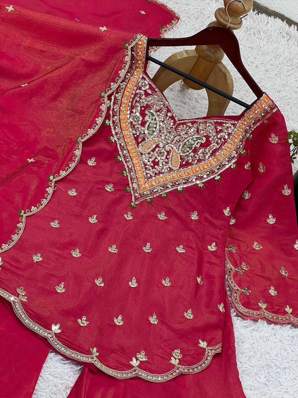 Party wear shimmer silk kurta palazzo with dupatta sets