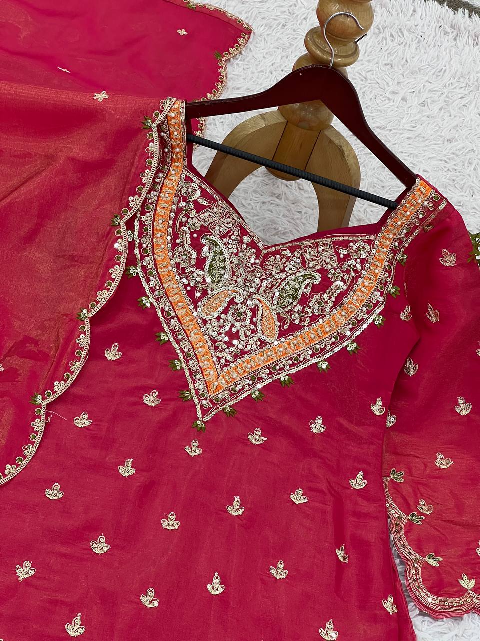 Party wear shimmer silk kurta palazzo with dupatta sets