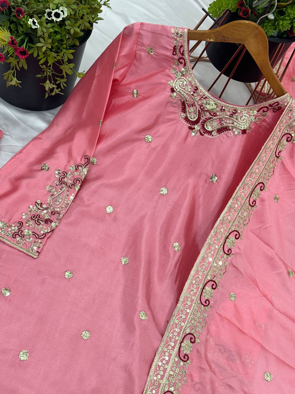 Silk heavy work kurta sharara with dupatta sets