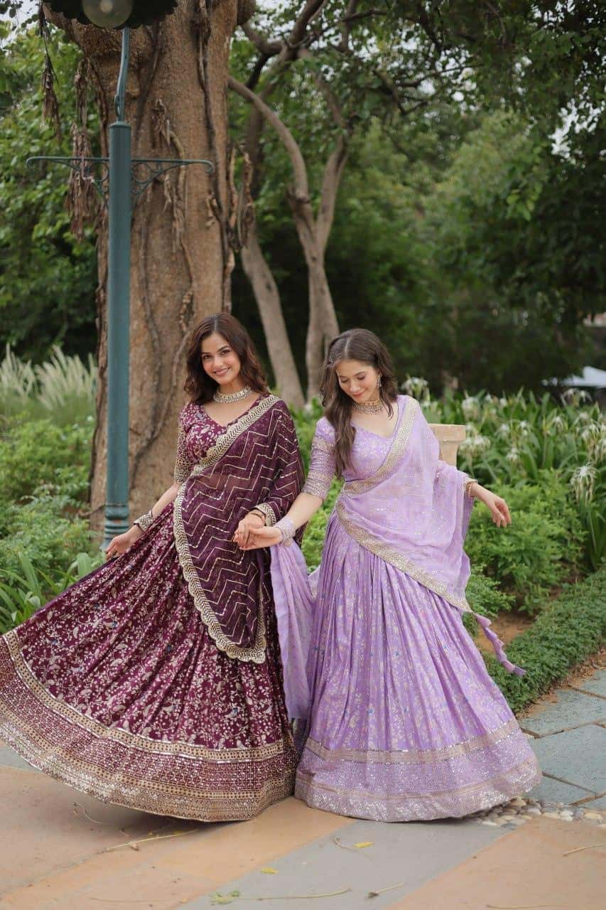 Pure Dyable Viscose Jacquard with Golden Embroidered Sequins Work Lehenga with Blouse