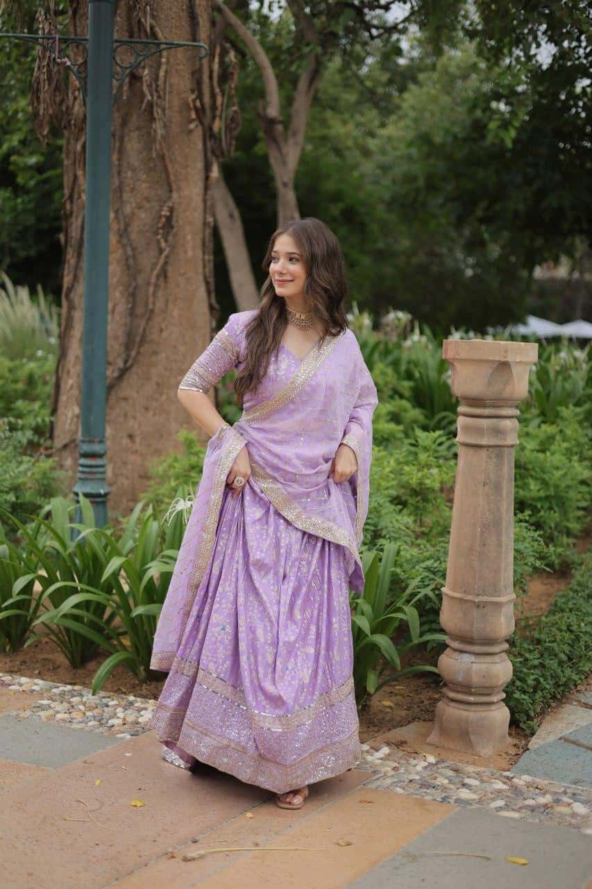 Pure Dyable Viscose Jacquard with Golden Embroidered Sequins Work Lehenga with Blouse
