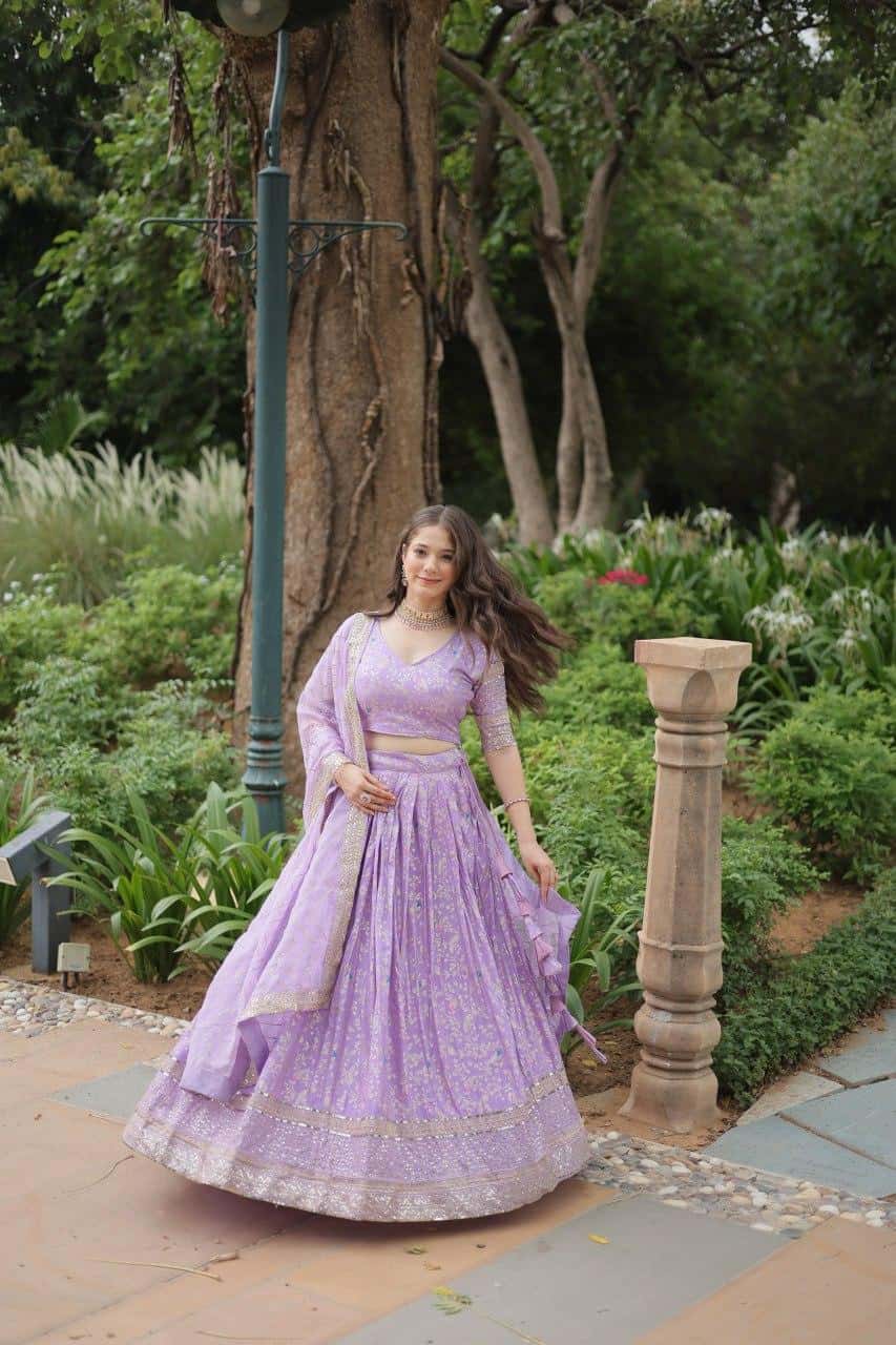 Pure Dyable Viscose Jacquard with Golden Embroidered Sequins Work Lehenga with Blouse