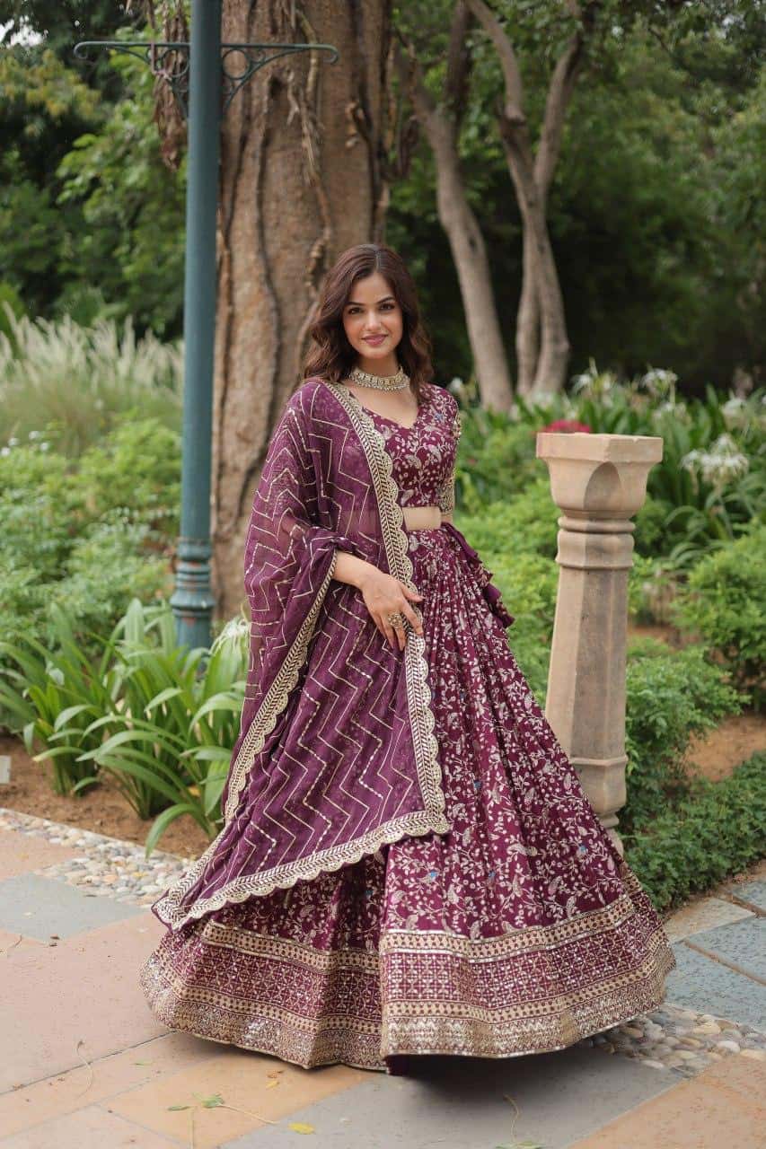 Pure Dyable Viscose Jacquard with Golden Embroidered Sequins Work Lehenga with Blouse