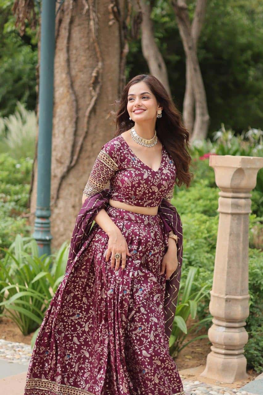 Pure Dyable Viscose Jacquard with Golden Embroidered Sequins Work Lehenga with Blouse
