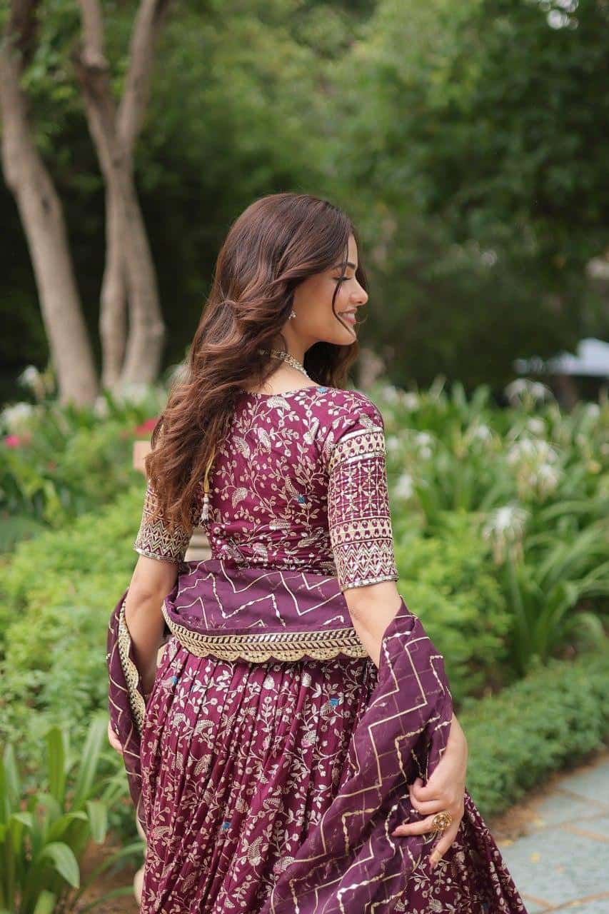 Pure Dyable Viscose Jacquard with Golden Embroidered Sequins Work Lehenga with Blouse