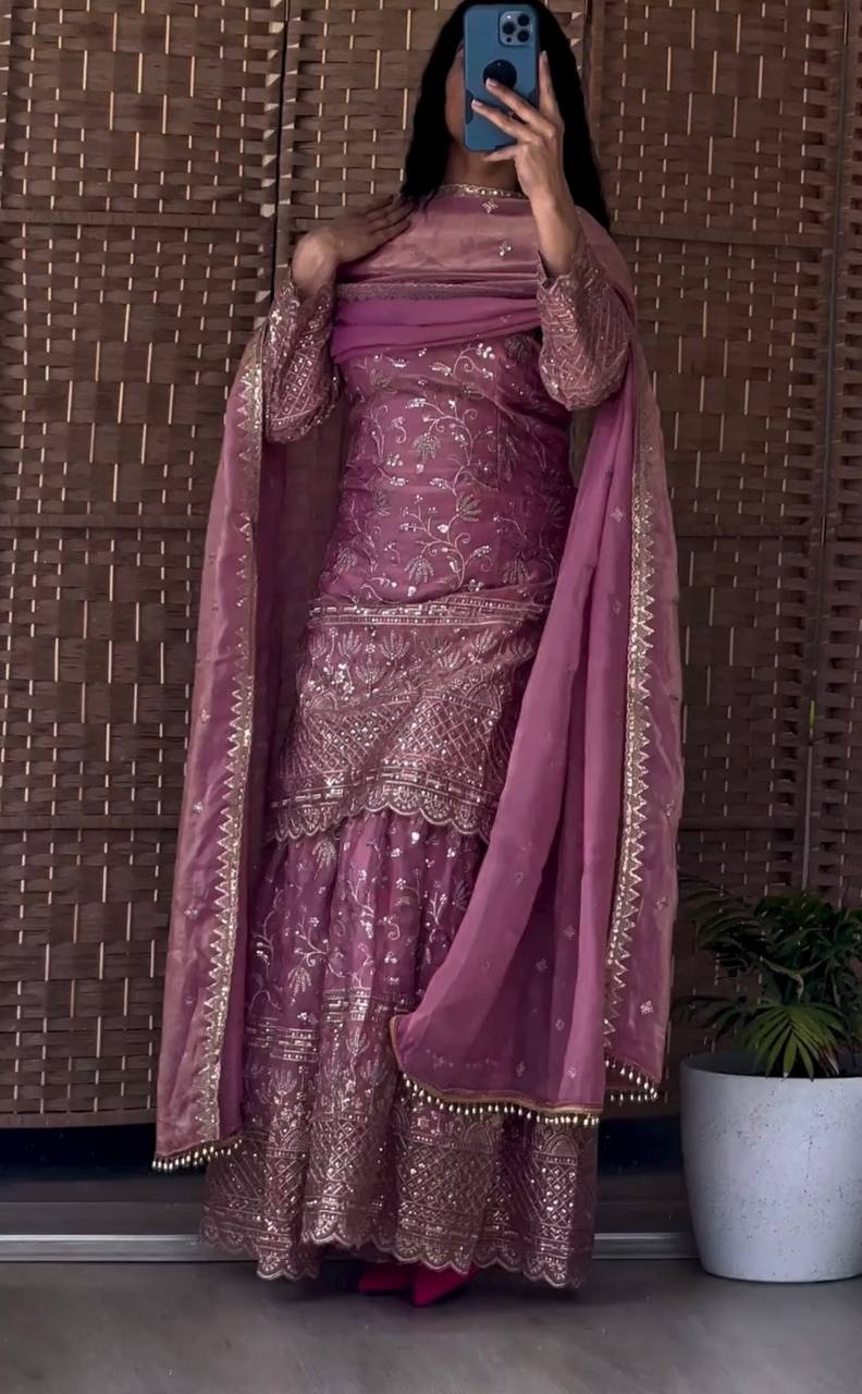 Heavy Fandy Crush Silk kurta with Sharara set