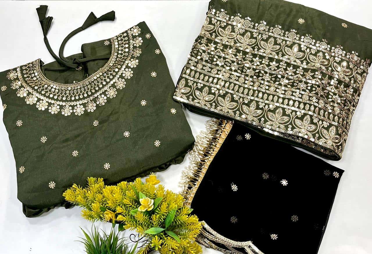 "Exquisite Heavy Chinon Silk Lehenga Set with Zari & Sequin Embroidery"