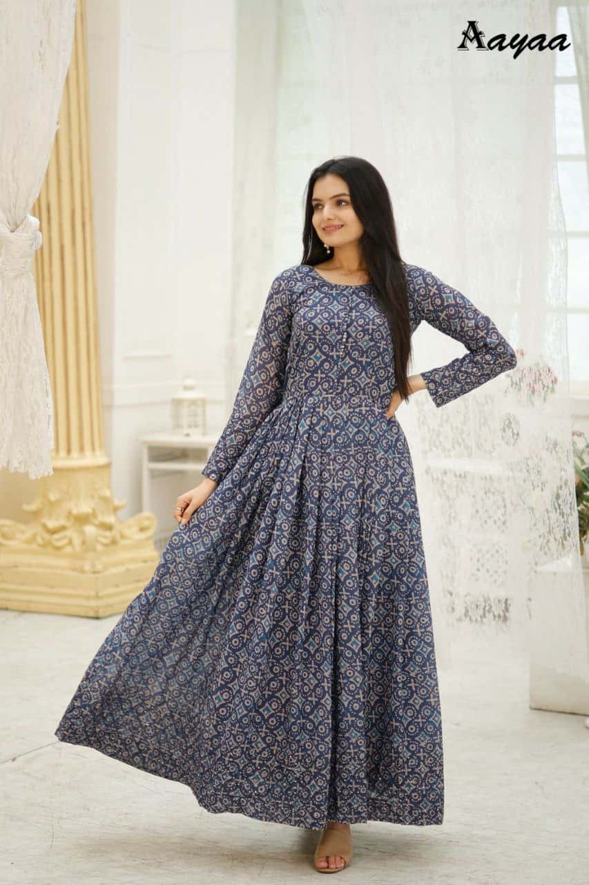 Elegant Faux Georgette Silk Gown with Sequence Embroidery