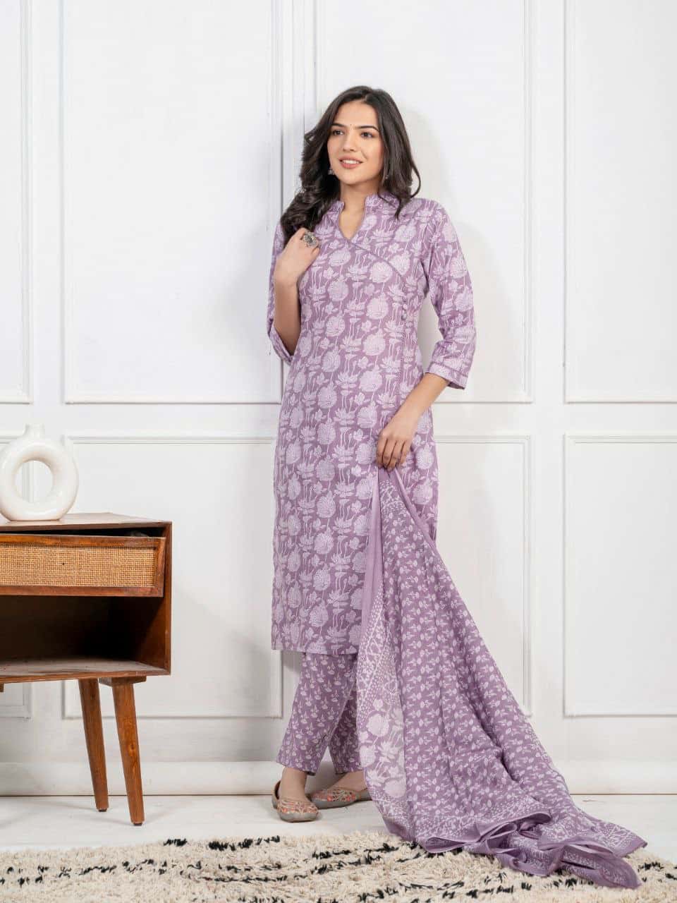 "Breezy Elegance: Pure Cotton Kurti Set for Sunny Days"