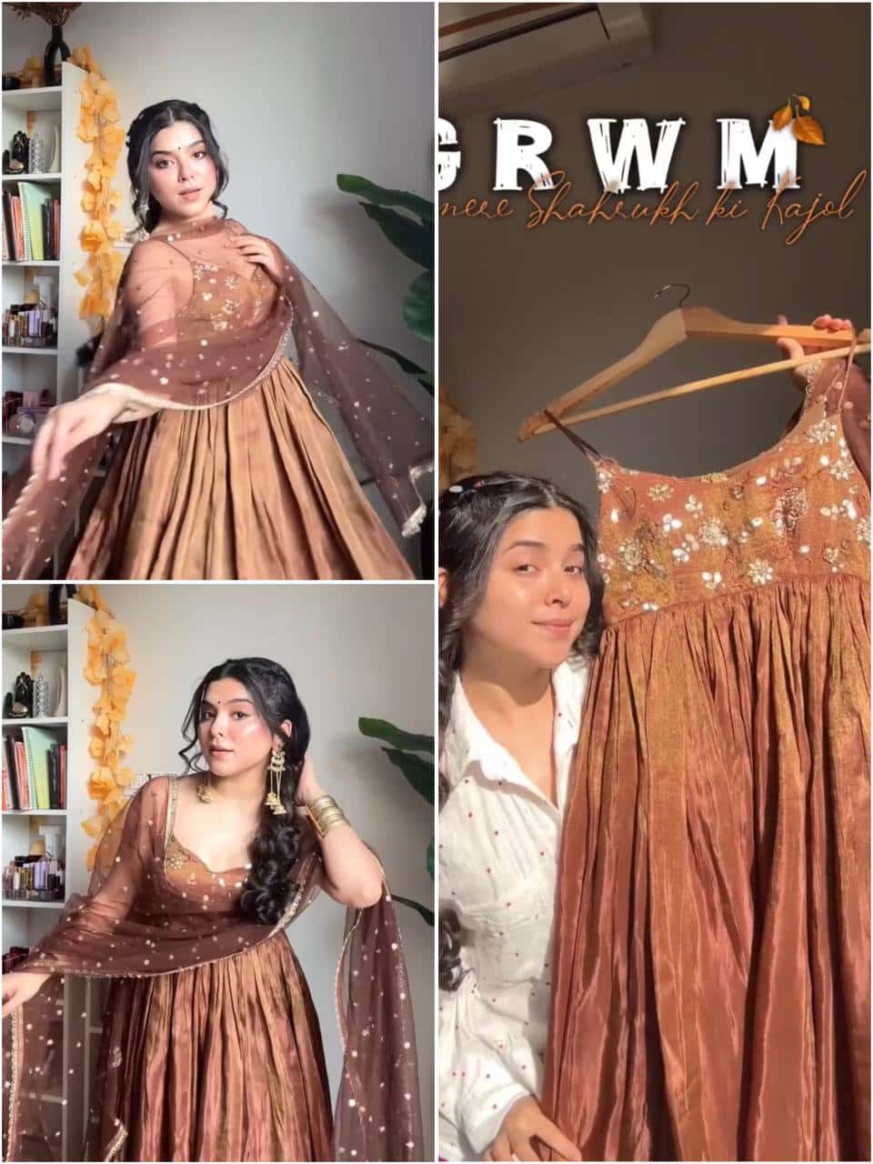 "Embroidered Fandy Silk Gown with Twill Net Dupatta & Elastic Bottom"