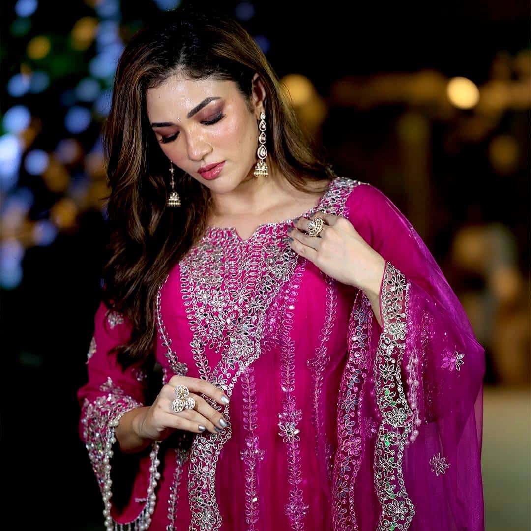 Heavy chinon silk sequence embroidery readymade stitch salwar suit