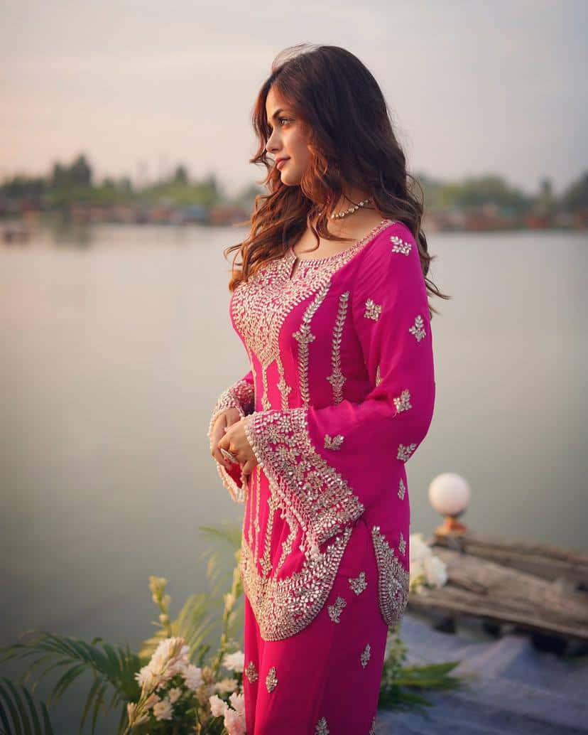 Heavy chinon silk sequence embroidery readymade stitch salwar suit