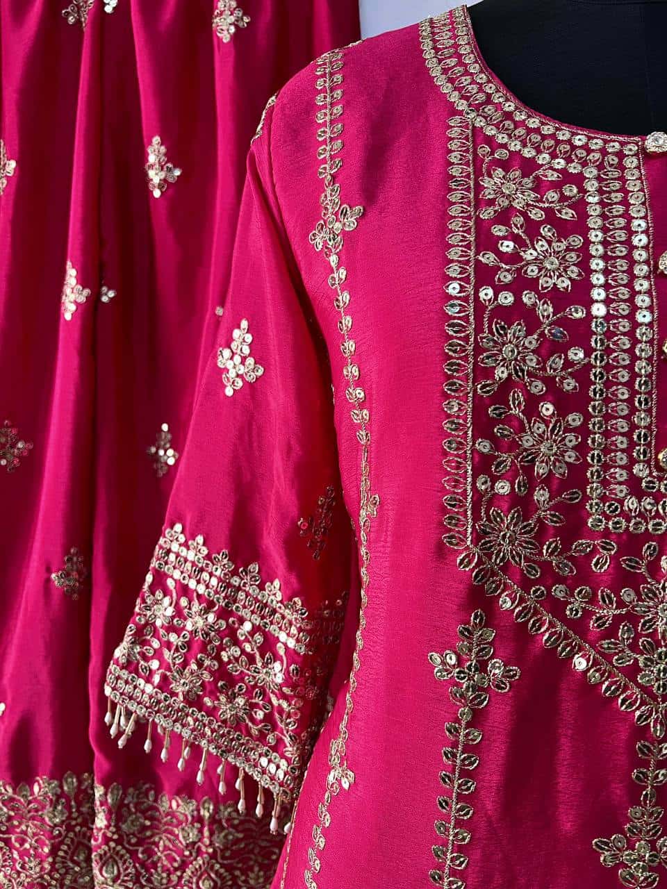 Heavy chinon silk sequence embroidery readymade stitch salwar suit