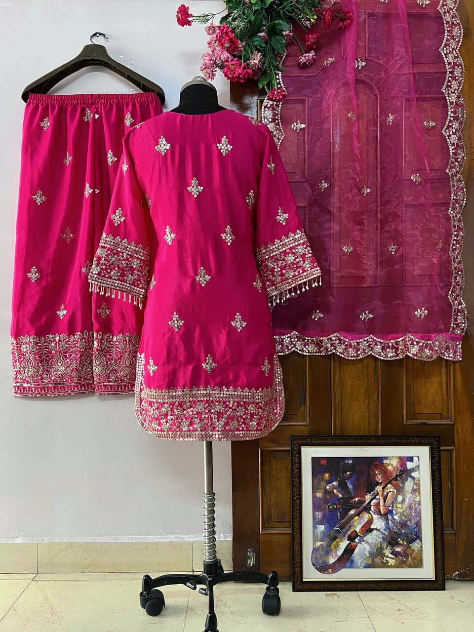 Heavy chinon silk sequence embroidery readymade stitch salwar suit