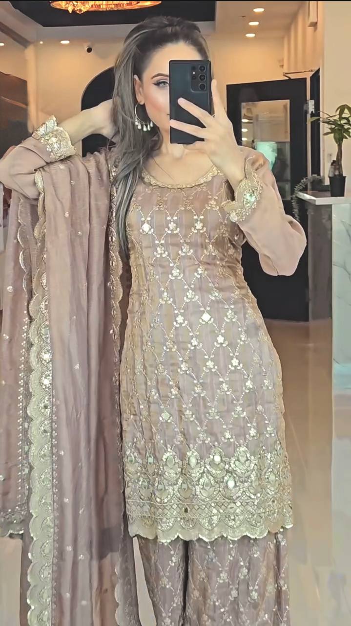 New Sharara Collection - Faux Georgette Top-Bottom and Dupatta Set