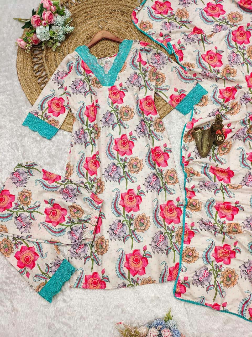 "Premium Cotton Kurta Set with Comfort Fit Pants & Pure Cotton Dupatta"