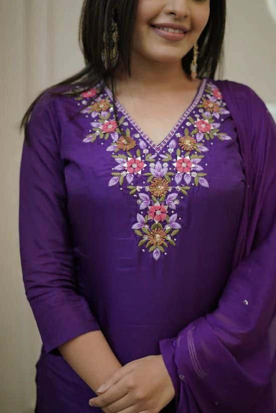 "Elegant Vichitra Silk Embroidered Kurti Set with Viscose Chanderi Dupatta"