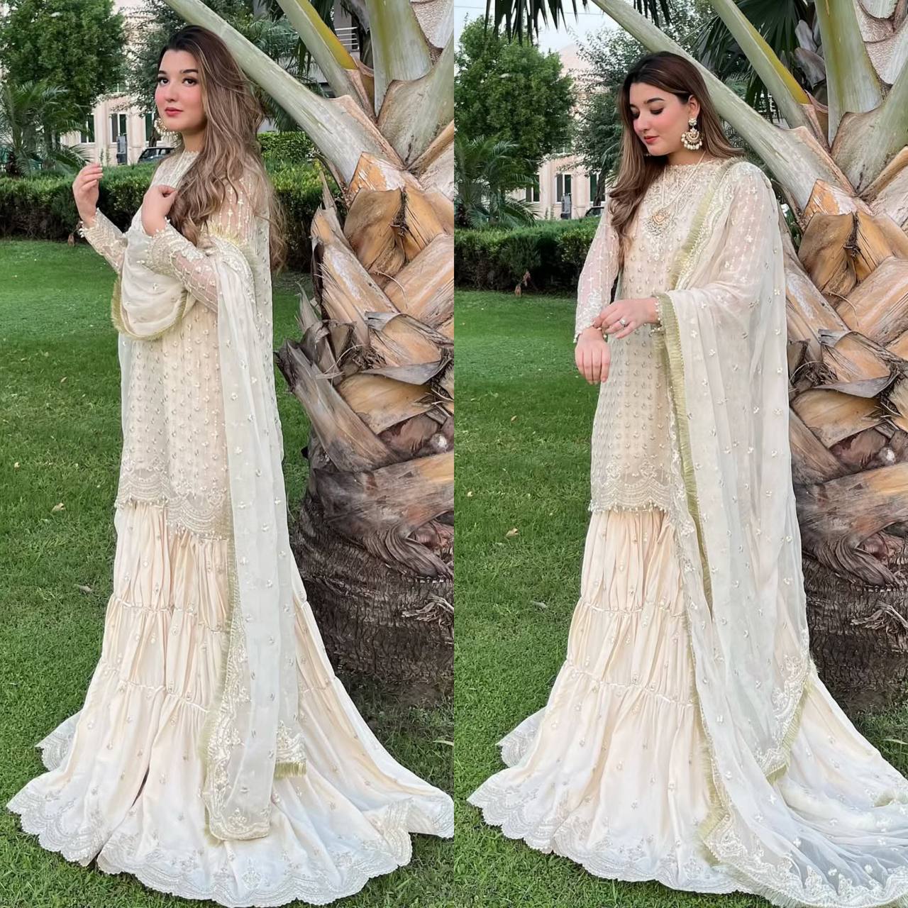 Women Wedding wear heavy silk kurta sharara with dupatta sets