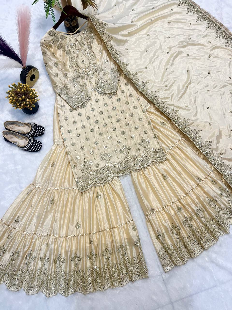 Women Wedding wear heavy silk kurta sharara with dupatta sets