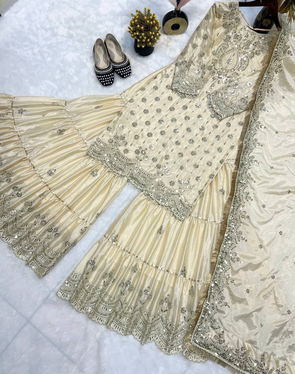 Women Wedding wear heavy silk kurta sharara with dupatta sets