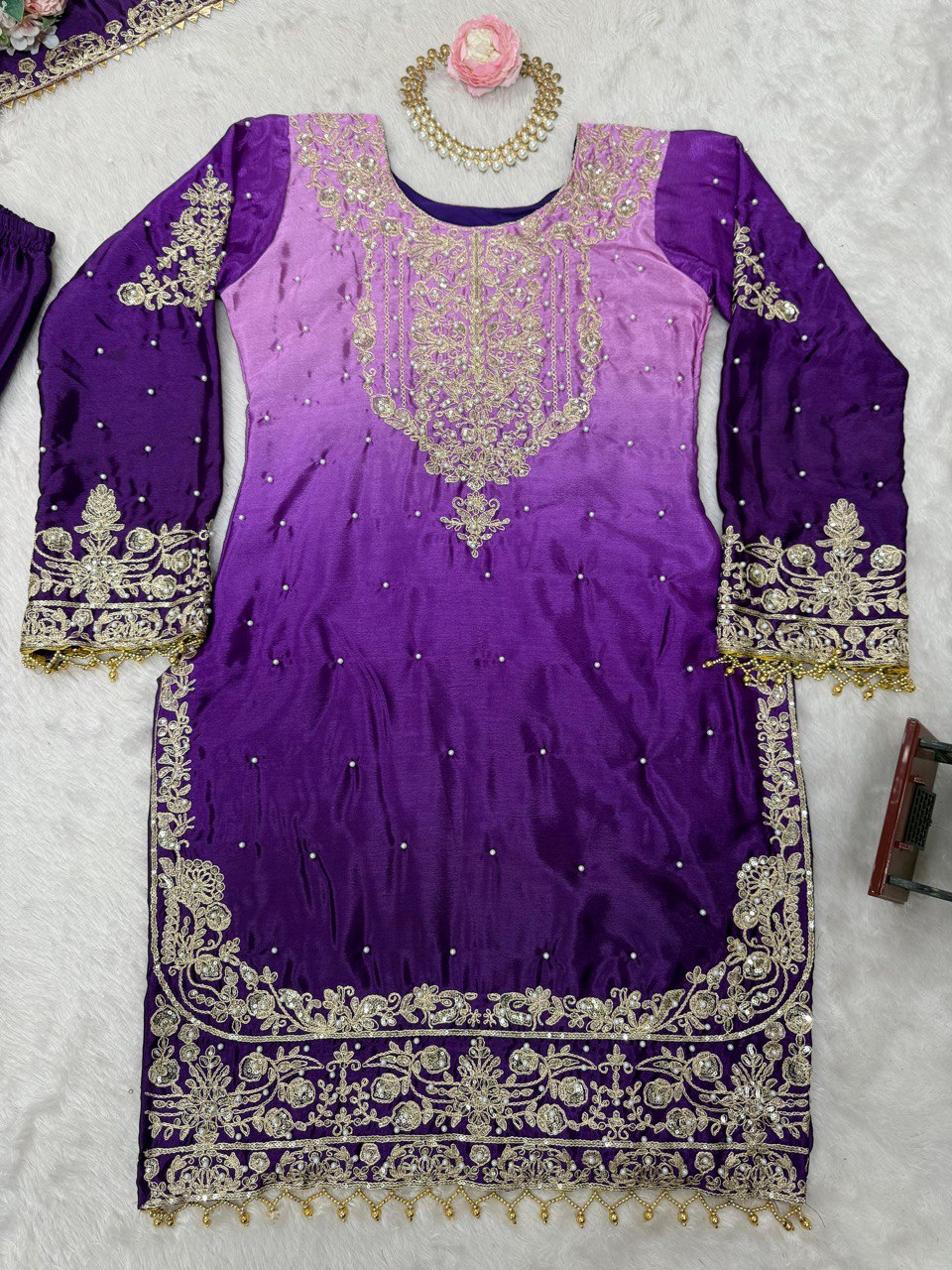 Designer silk kurta palazzo with dupatta set