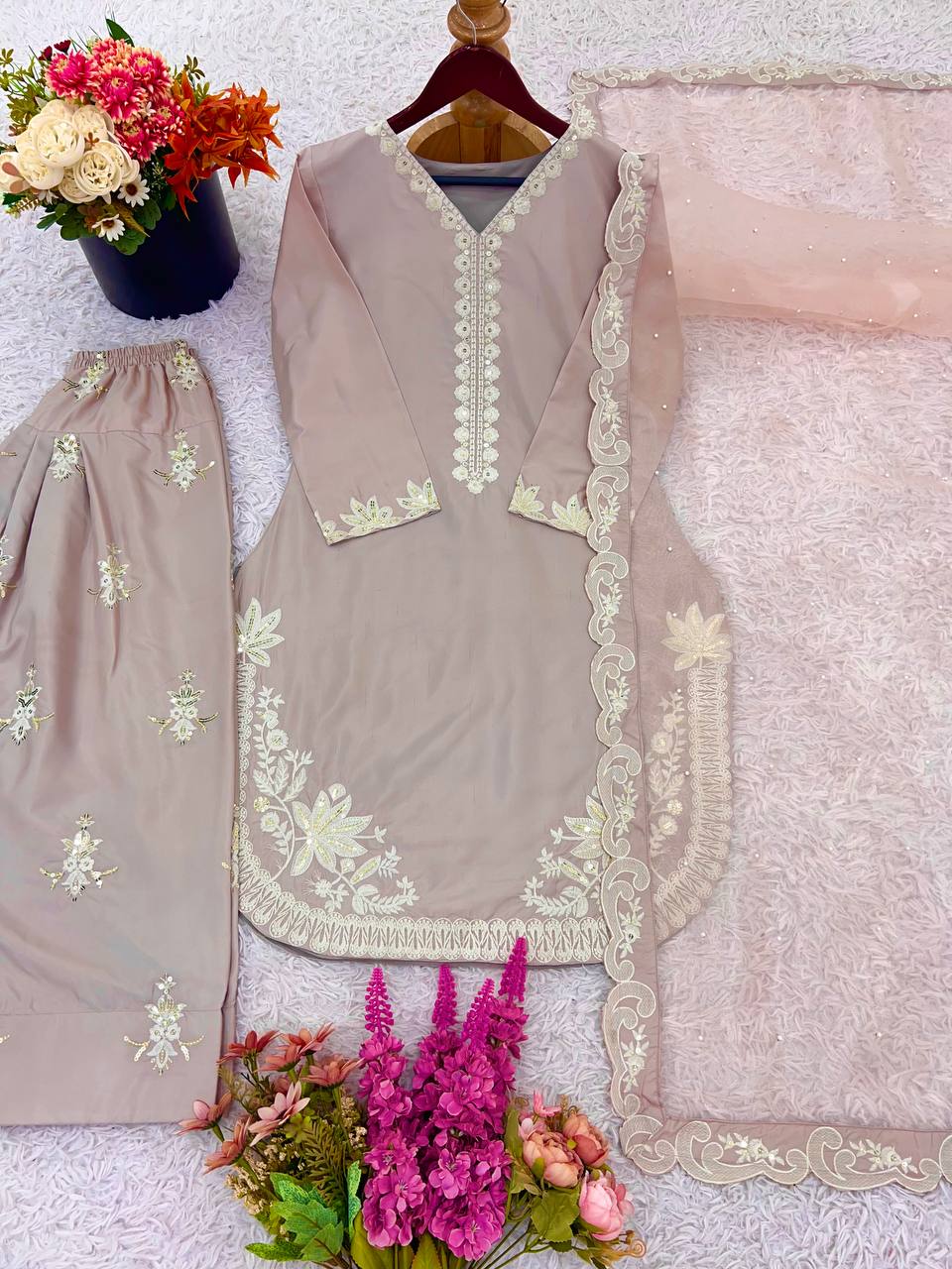 Designer Natural Crepe Silk Farshi salwar suit sets