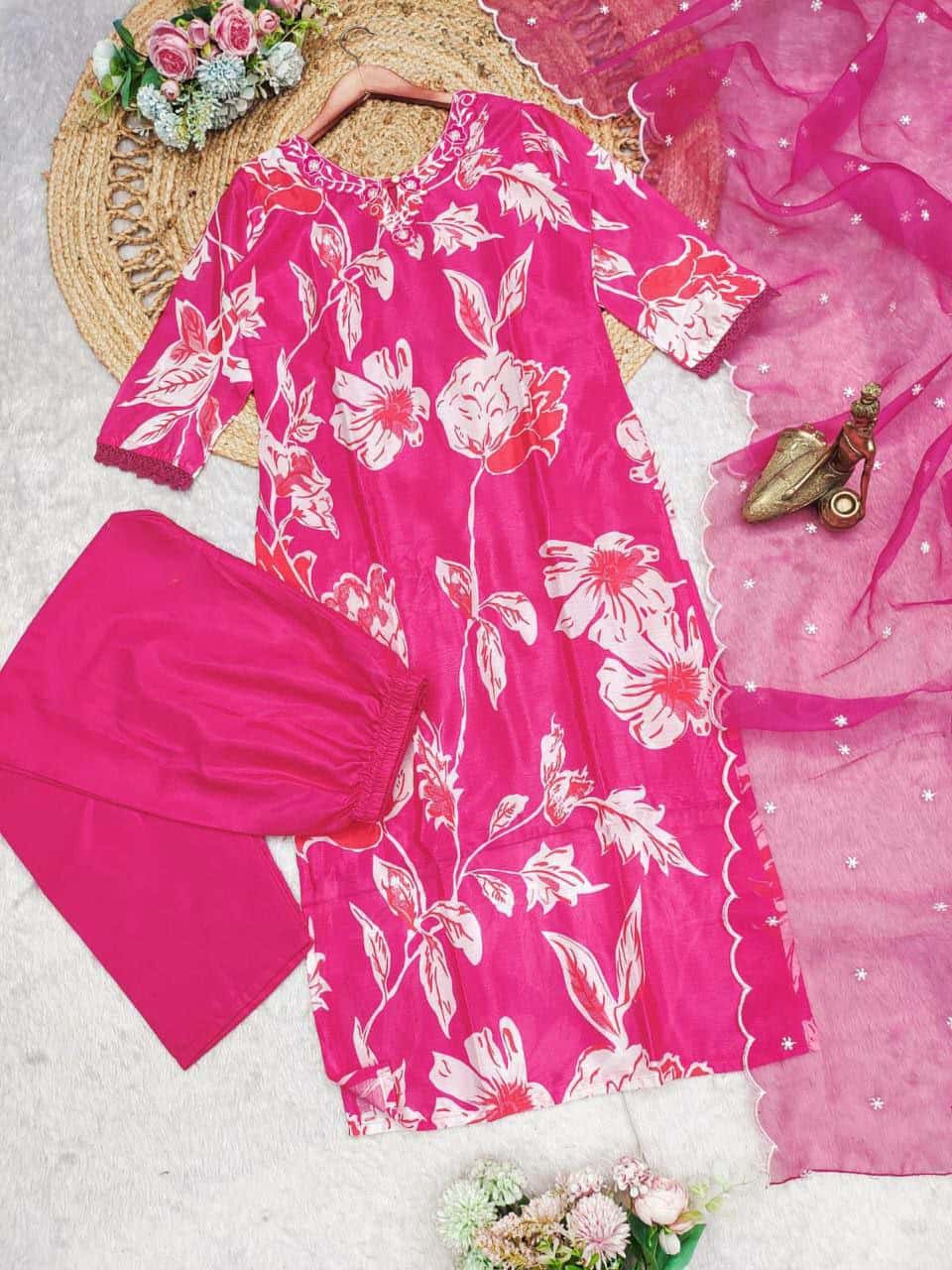 "Elegant Fuchsia Net Dress for Festive Occasions"