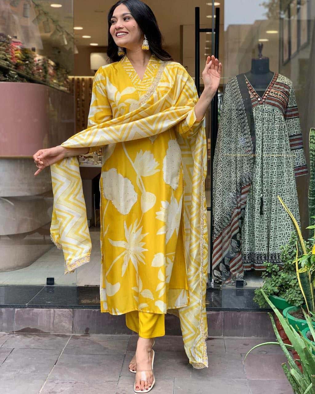 Breezy and Bold: Fuchsia, Yellow, and White Festive Wear