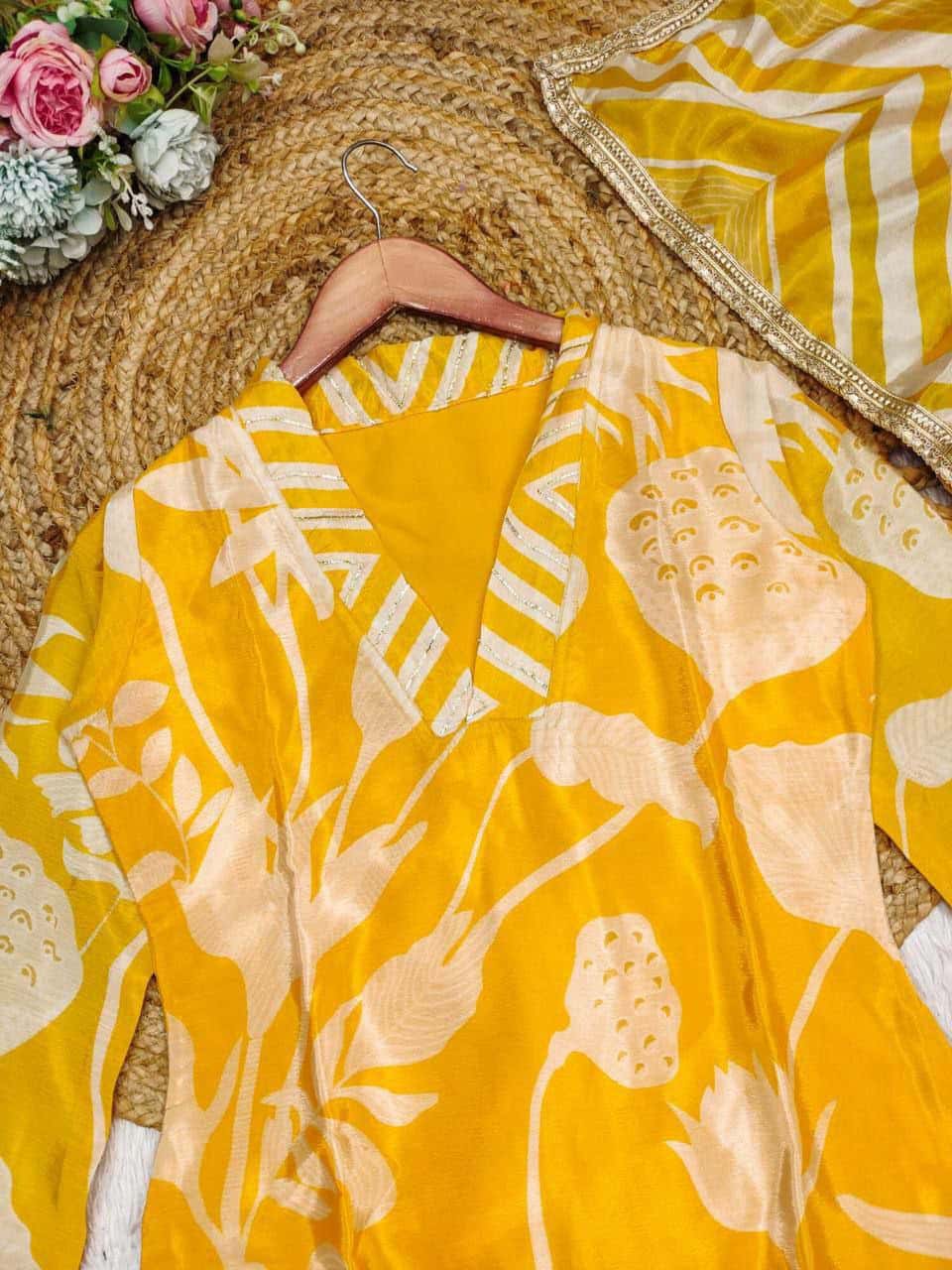 Breezy and Bold: Fuchsia, Yellow, and White Festive Wear