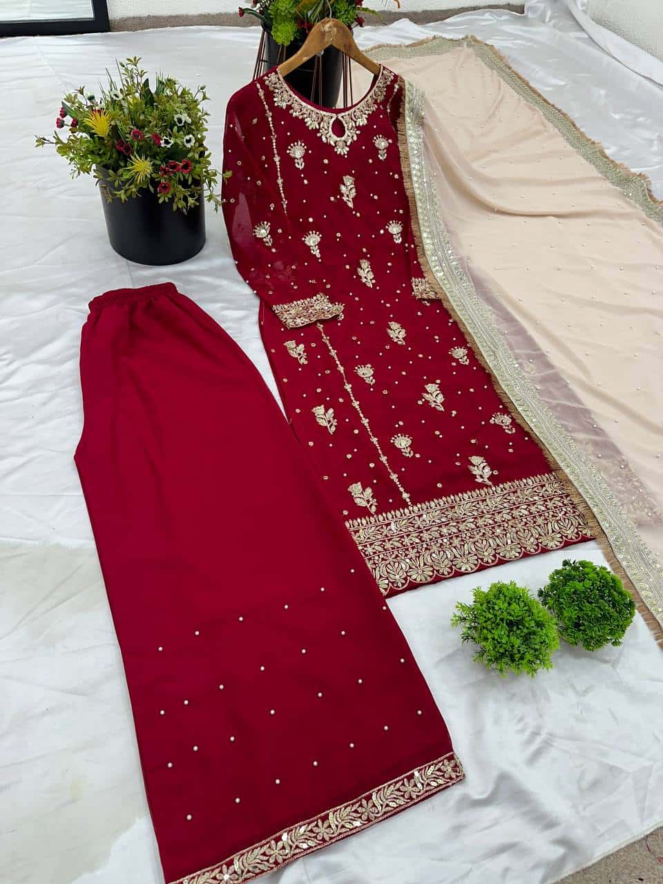 Maroon embroidered readymade stitched salwar suit