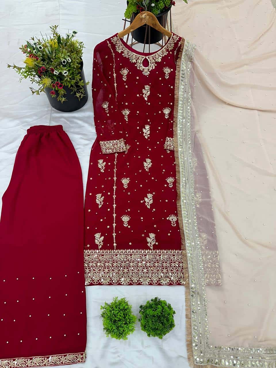 Maroon embroidered readymade stitched salwar suit