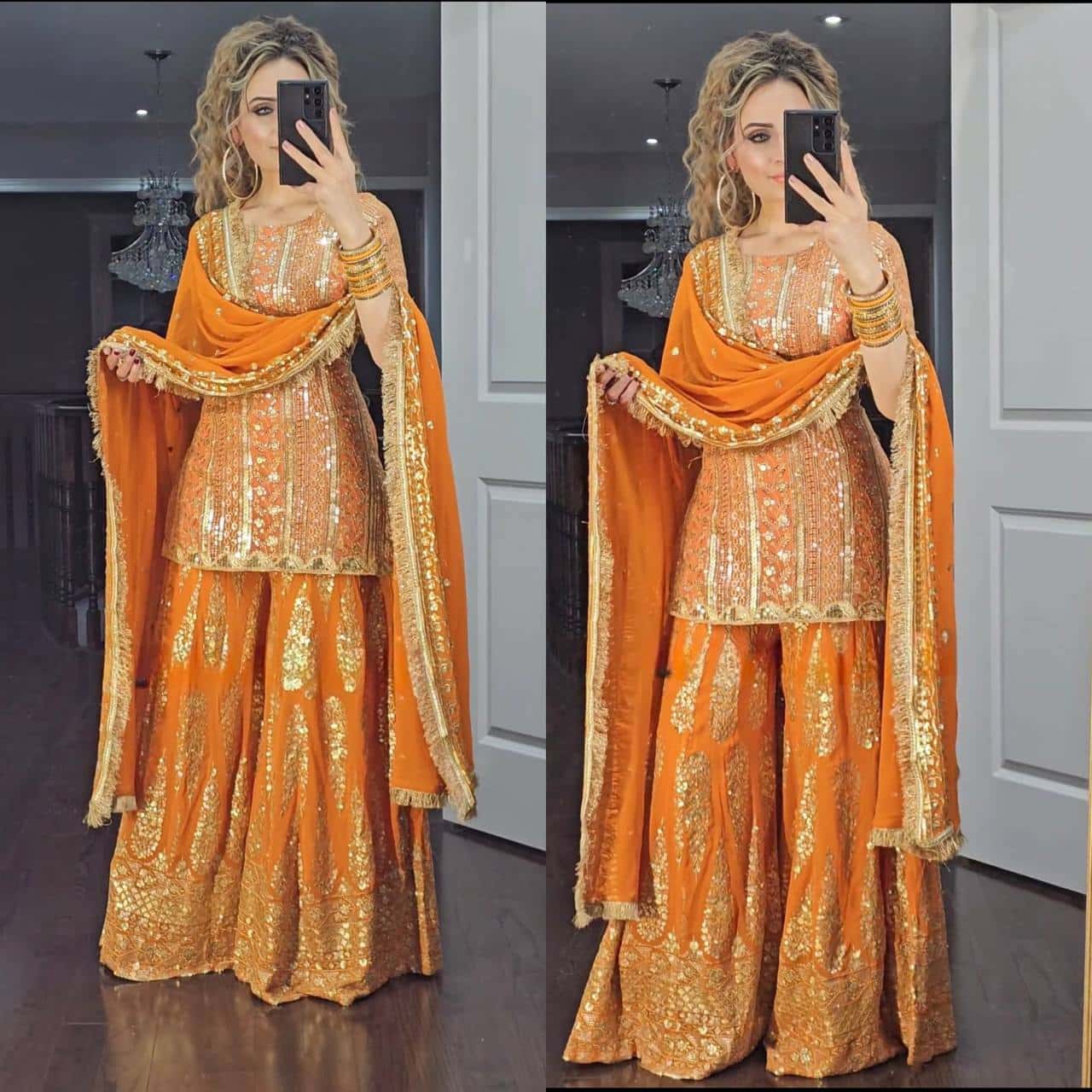 Premium georgette kurta sharara set