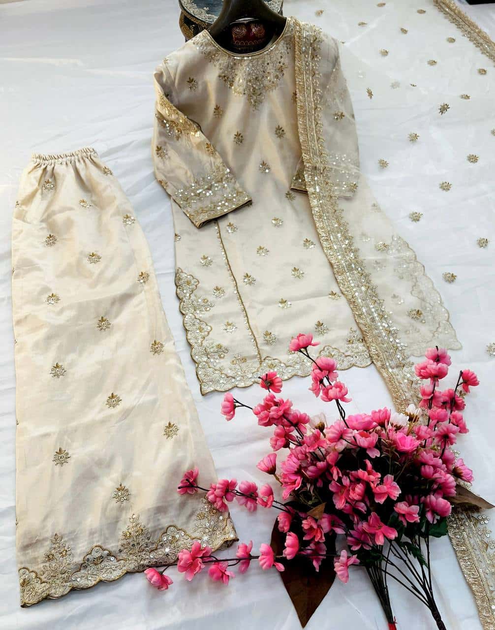 Beautiful gold simar silk readymade stitch salwar kameez suit