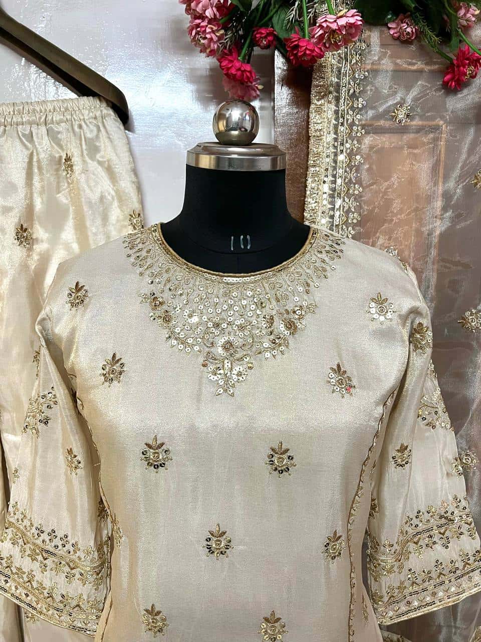 Beautiful gold simar silk readymade stitch salwar kameez suit