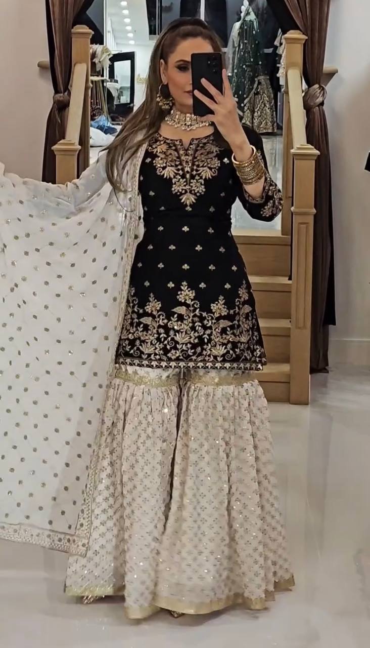 Heavy wedding wear georgette kurta sharara with dupatta sets