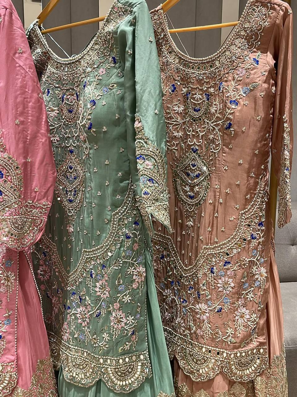 Natural crepe silk kurta sharara with dupatta sets