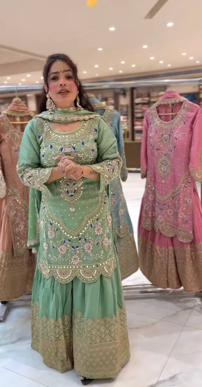Natural crepe silk kurta sharara with dupatta sets