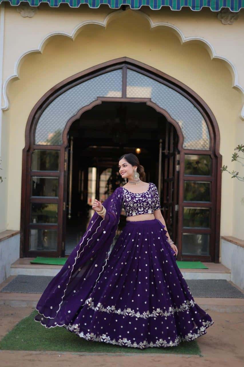 Faux Blooming Georgette with Heavy Sequins Blouse with Lehenga.