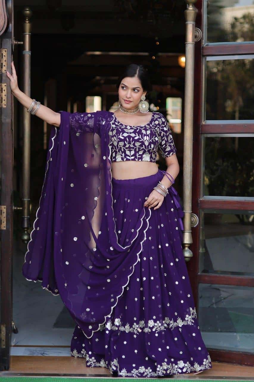 Faux Blooming Georgette with Heavy Sequins Blouse with Lehenga.